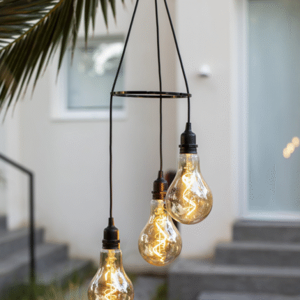 מנורת תלייה CHIARA סולארי שחור 3 נורות לד "פחם" כולל שלט להפעלה